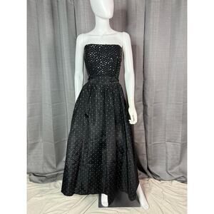 Vintage 80s Black Sequin/Glitter Polk Dot Taffeta Ball Gown Sz M-L